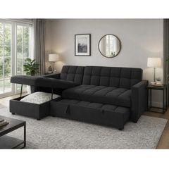 Kris Black Sofa Bed, Reversible Chaise & Storage