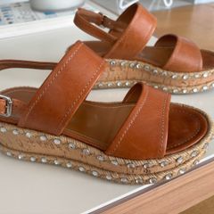 High-quality Italian leather Tan sandals with 2 " platform