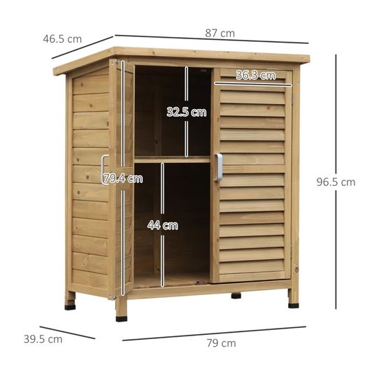 Garden Shed Wooden Garden Storage Shed 2 Door Unit Solid Fir Wood Garage Tool Organisation Cabinet 87L x 46.5W x 96.5Hcm