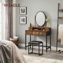 _Dressing Table, Dressing Table with Stool, Cosmetic Table with Oval Mirror and Open Compartment, Drawers, Industrial Design, for Bedroom, Dressing Room, Vintage Brown/Black Image 2