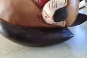 Large Hand Pinted And Carved Wooden Sleeping Cat.