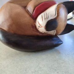 Large Hand Pinted And Carved Wooden Sleeping Cat.