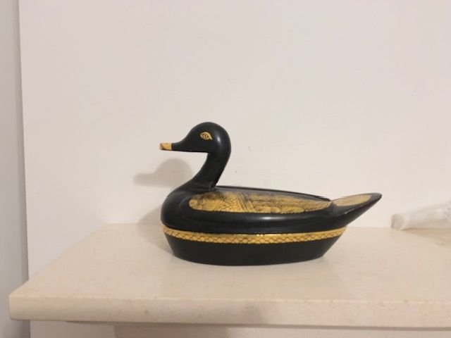 Vintage Black Gold Lacquered Duck Trinket Box