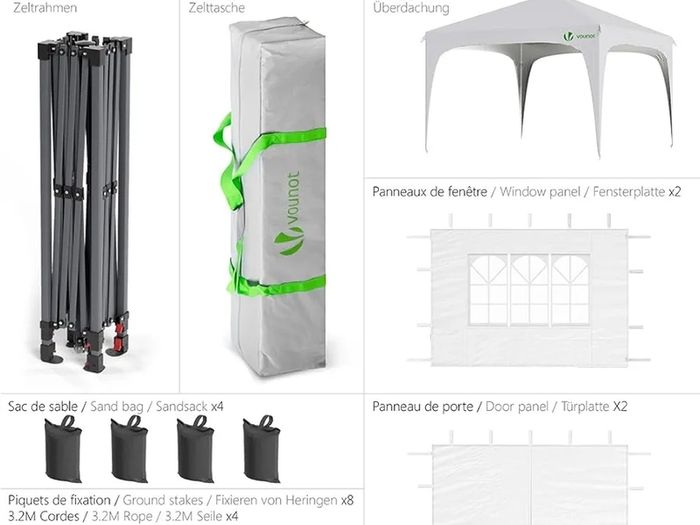 3m x 3m Pop Up Waterproof Gazebo with Sides & 4 Weight Bags & Carry Bag, Marquee Garden Party Tent Outdoor, White