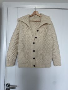 Hanknitted Pure Aran Wool Cardigan size M