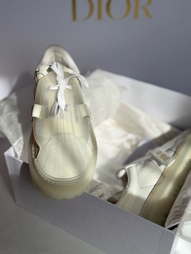 Authentic Dior-ID Low Top Sneakers White Leather with Transparent Rubber Toe Cap