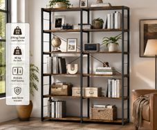 Bookcase XL 6 Tier Rustic Brown Industrial Shelf