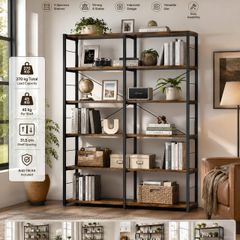 Bookcase XL 6 Tier Rustic Brown Industrial Shelf