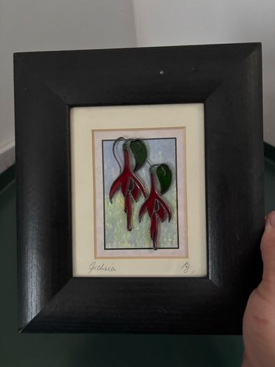 Framed Floral Design Glass Art