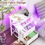 Bedside Table with Charging Station, Side Table with LED Light, Nightstand with 2 Fabric Drawers and Open Storage Shelf, Small Bedside Cabinet for Living Room, Bedroom, White Image 3
