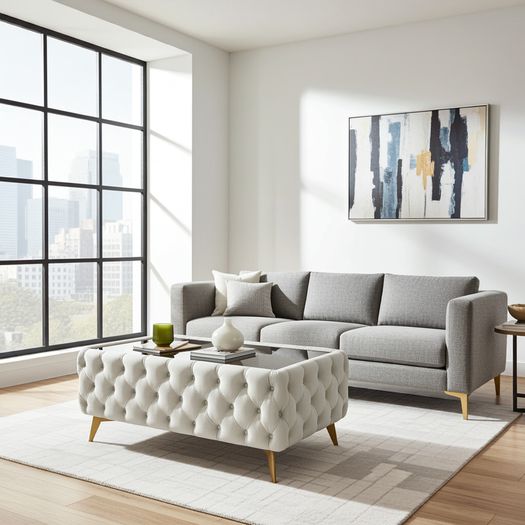 Chesterfield Coffee Table Velvet Rectangle 83x63x45cm with Glass