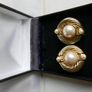 Vintage Gold Rope Edge and Pearl Earrings Image 2