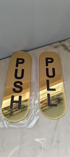Set of 2 Premium Gold Mirror Acrylic PUSH & PULL Door Signs - Self-Adhesive