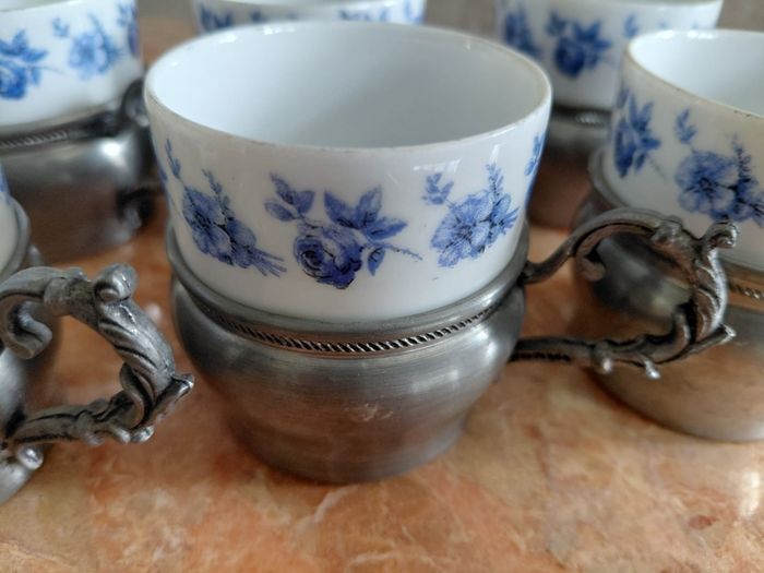 Antique Seltmann Weiden Bavaria set of 6 espresso cups with pewter holders