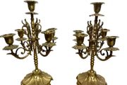 Pair of Heavy Vintage Ornate Brass Candelabras 5 Candle Holder 28cm Tall