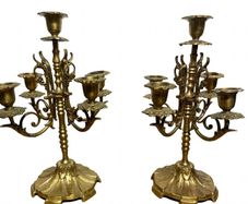 Pair of Heavy Vintage Ornate Brass Candelabras 5 Candle Holder 28cm Tall