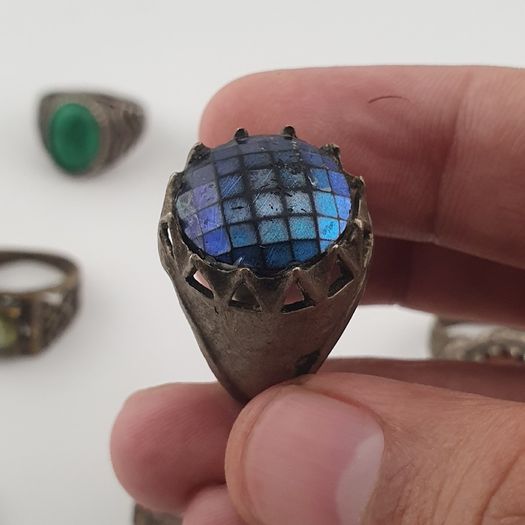 Antique Ring Lot 15 Mixed Brass, Stone & Glass Rings