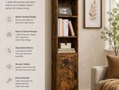 Slim Tall Vintage Brown Bookcase with Cabinet Storage Shelf