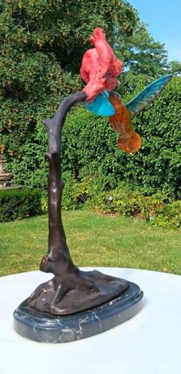 Hummingbird & Flower (40cm) - Patinated Bronze