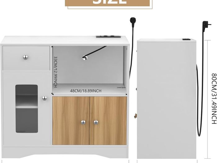 Sideboard for Kitchen, Sideboard with Socket for Microwave, Kitchen Cabinet with Drawers, Storage Cabinet for Dining Room, Kitchen, Living Room, 83 x 40 x 80 cm