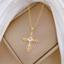 Cross Crucifix Crystal Gold Tone Pendant Necklace Image 4