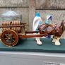 2 Vintage Wooden Carts & Ceramic Horses on Plinth Image 2