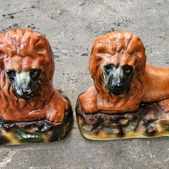 Pair Staffordshire Recumbent lions