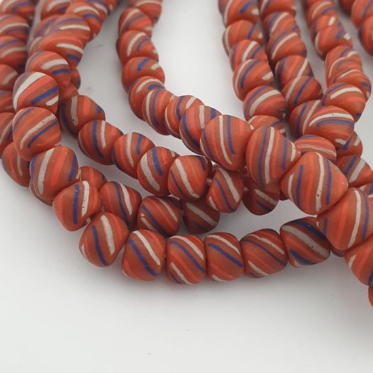 Vintage African Style Stripe Light Orange 7mm - 8.5 mm Glass Beads Necklace Strand