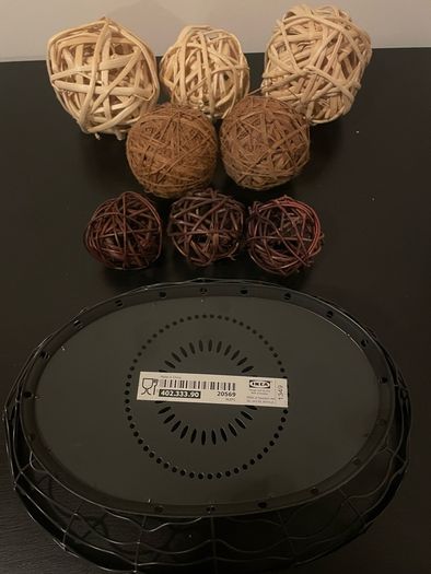 IKEA bundle 3 x decorative natural wicker rattan balls sticks and decor 8 rattan balls in IKEA basket