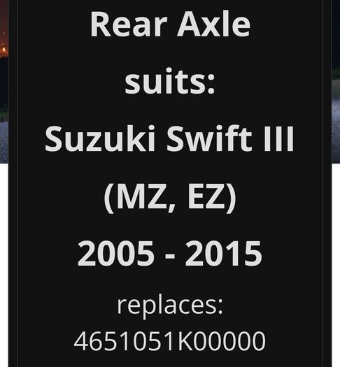 Suzuki Swift Rear Axel