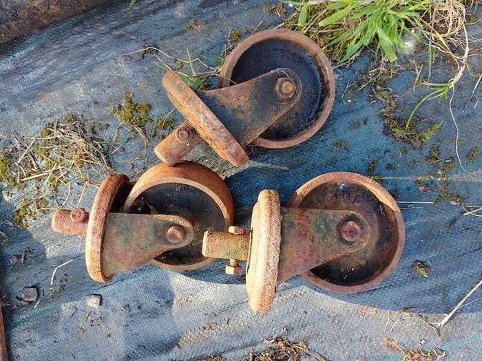 Vintage Flexello Cast Iron Industrial Casters (Set of 3)