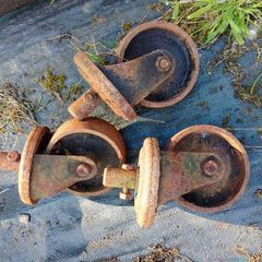 Vintage Flexello Cast Iron Industrial Casters (Set of 3)