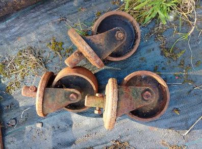 Vintage Flexello Cast Iron Industrial Casters (Set of 3)