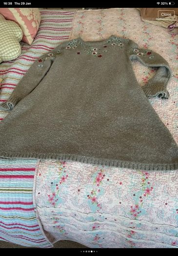jumper dress Aline yumi jumper dress size small grey frilled cuff with embroidery small 10/12