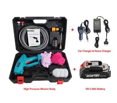 Portable 18 Volt Rechargeable Lithium Battery Powered Cordless High Pressure Car Washer Cleaner washing gun with car charger