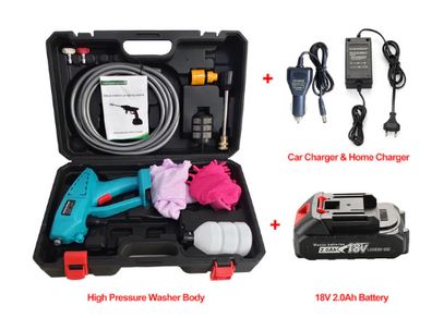 Portable 18 Volt Rechargeable Lithium Battery Powered Cordless High Pressure Car Washer Cleaner washing gun with car charger