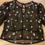 Bershka black mesh embroidered top size UK small Image 5