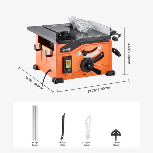 Table Saw for Jobsite, 210 mm, 1200W Portable Compact Tablesaw, 225mm Max Rip Capacity, 4800RPM Cutting Speed, with 24 Teeth Saw Blade