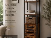 Industrial Tall Storage Cabinet with Door 167 cm Vintage Bookcase Narrow Display Shelf Living Room Kitchen Storage Unit