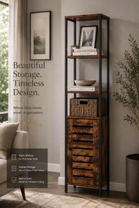 Industrial Tall Storage Cabinet with Door 167 cm Vintage Bookcase Narrow Display Shelf Living Room Kitchen Storage Unit