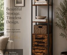 Industrial Tall Storage Cabinet with Door 167 cm Vintage Bookcase Narrow Display Shelf Living Room Kitchen Storage Unit