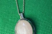 Handmade sterling silver and rose quartz pendant on 18inch chain