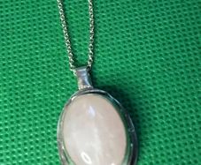Handmade sterling silver and rose quartz pendant on 18inch chain