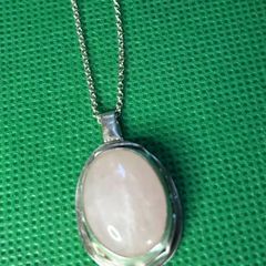 Handmade sterling silver and rose quartz pendant on 18inch chain