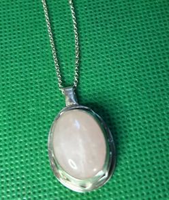 Handmade sterling silver and rose quartz pendant on 18inch chain
