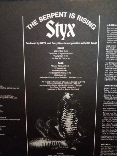 Styx the serpent is raising Org1st press USA LP 1971   Metallica led Zeppelin