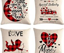 Waterproof Decorative Love Cushion Covers 45x45cm Water Resistant Scatter Funky Romantic Quote Red Plaid Pillow Covers for Outdoor Indoor Bench Sofa Garden Holiday Wedding Party Christmas Decor Gift