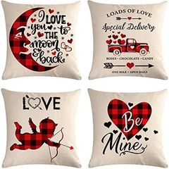 Waterproof Decorative Love Cushion Covers 45x45cm Water Resistant Scatter Funky Romantic Quote Red Plaid Pillow Covers for Outdoor Indoor Bench Sofa Garden Holiday Wedding Party Christmas Decor Gift