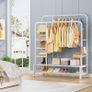 Clothes Rails for Bedroom - Heavy Duty Clothes Rail with Double Hanging Clothing Rail, Shoe Rack, Storage Shelves & 4 Coat Hooks, Clothes Rack for Closet, Laundry, Shop (Modern, White Image 3