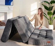 Folding Mattress Double, Comfy Corduroy Foldable Mattress with 15cm Thicken Foam, Tri-Fold Floor Futon Sofa Bed for Guest, 135x190cm